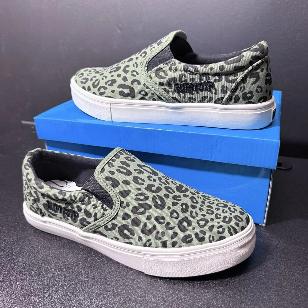 RipNDip Slip On Skate Shoes Womens Size‎ 7 Green Leopard Print Skateboard Casual